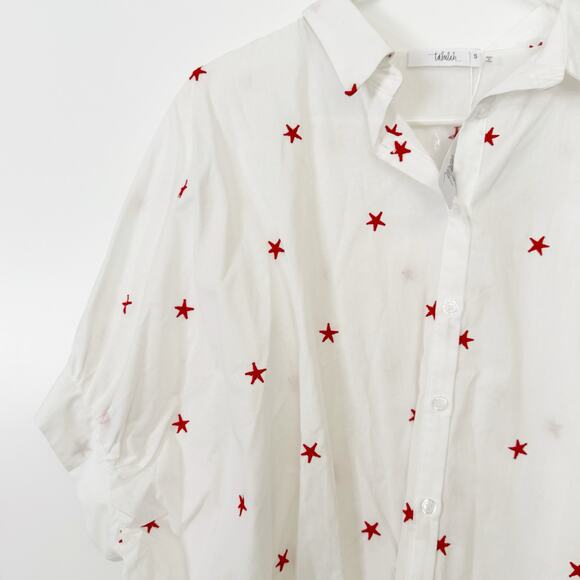 Talulah White Red Star Oversized Button Down Shirt Small NWT - Picture 6 of 9